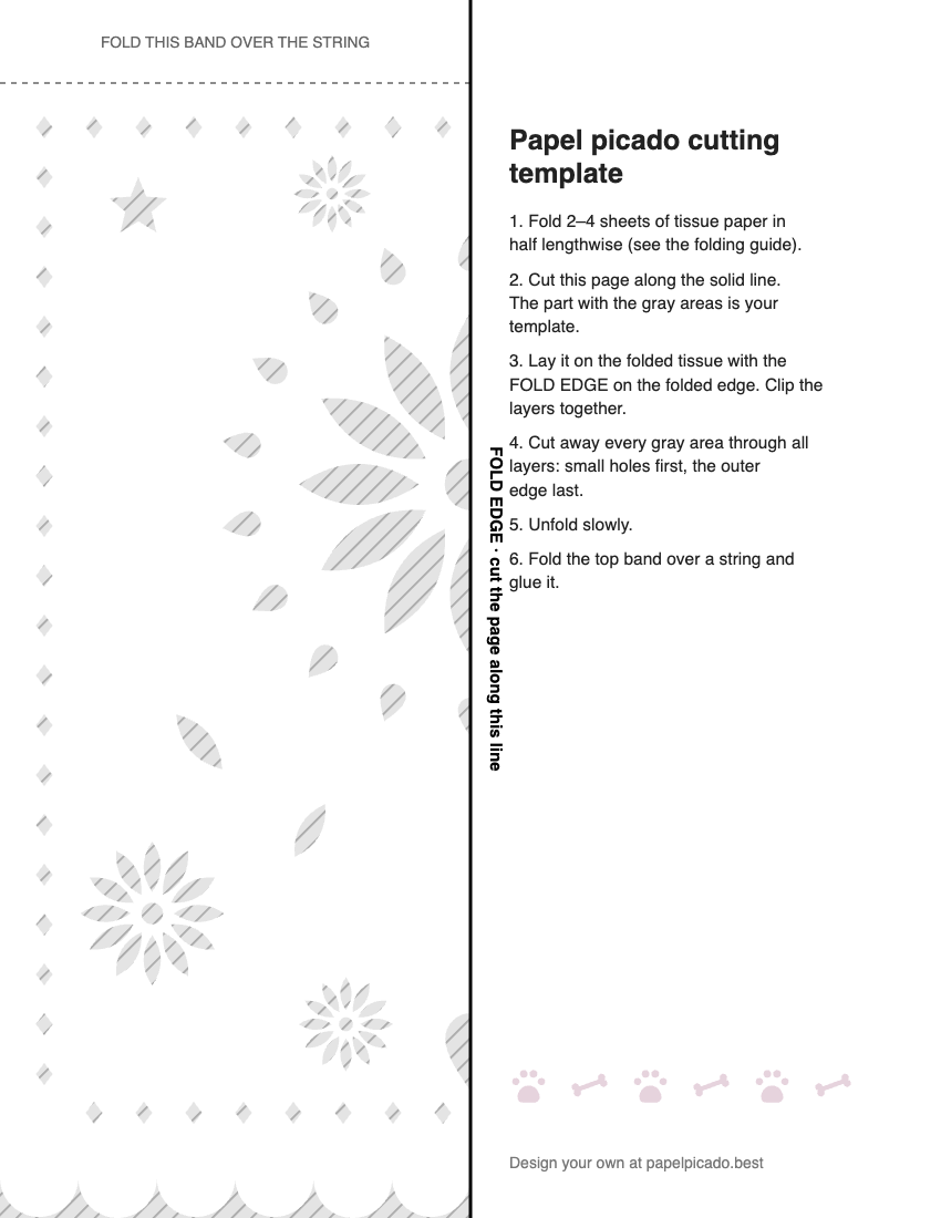 Printable marigold (cempasúchil) papel picado cutting template