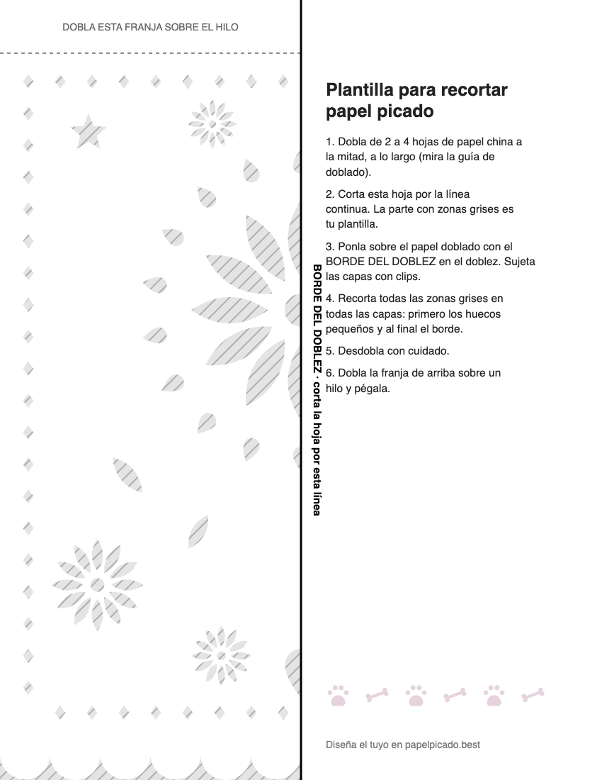 Plantilla para imprimir y recortar de papel picado: Cempasúchil