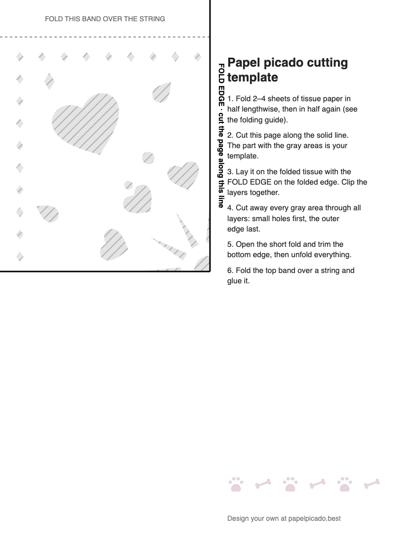 Printable hearts papel picado cutting template