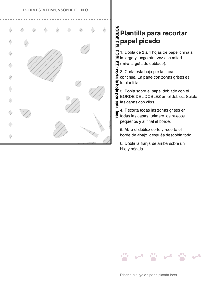 Plantilla para imprimir y recortar de papel picado: Corazones