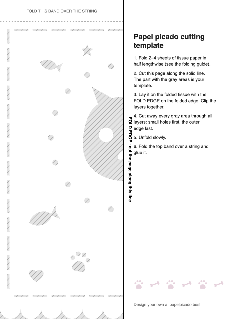 Printable cat papel picado cutting template