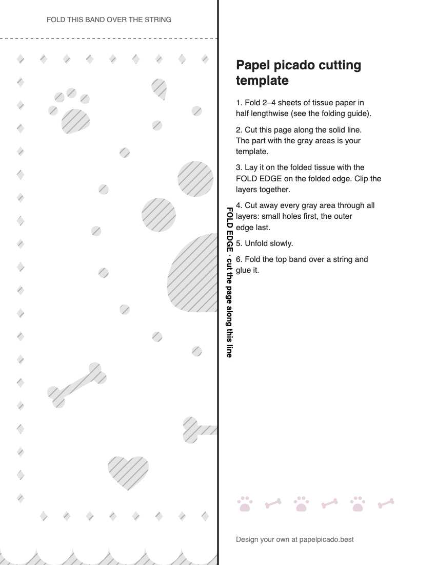 Printable pet paw papel picado cutting template