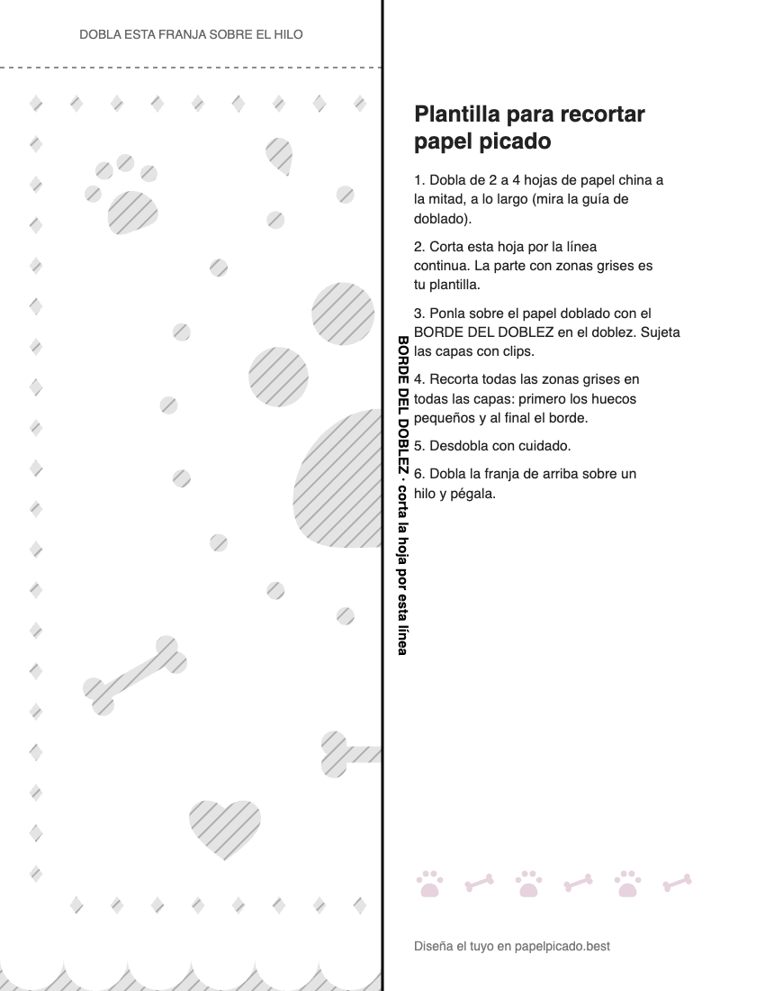 Plantilla para imprimir y recortar de papel picado: Huellita de mascota