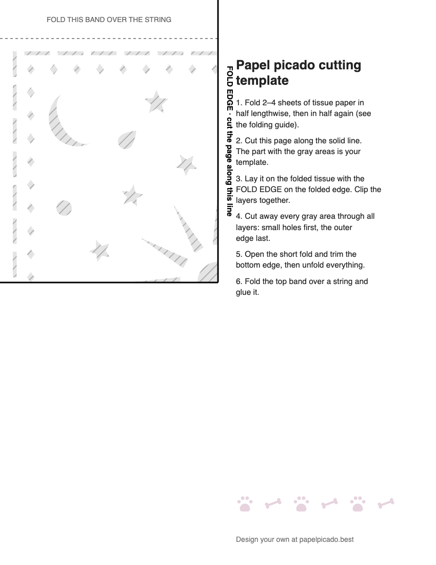 Printable sun and stars papel picado cutting template