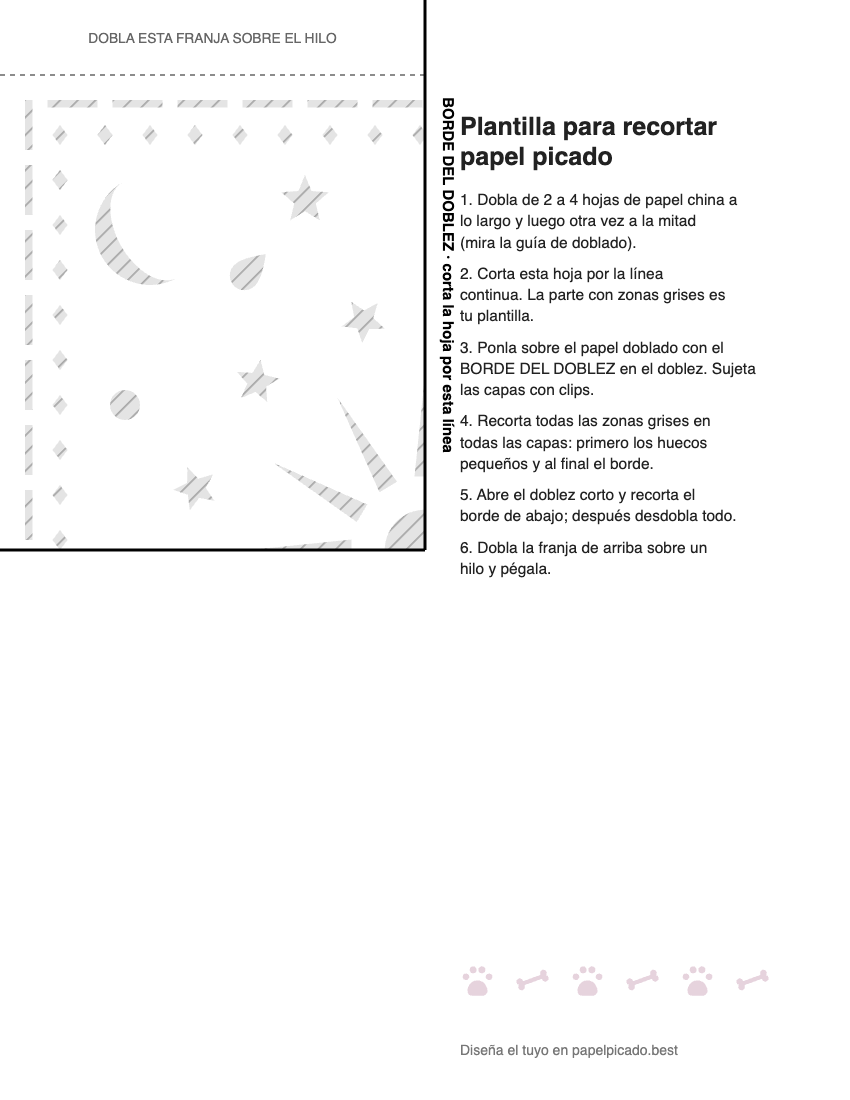 Plantilla para imprimir y recortar de papel picado: Sol y estrellas